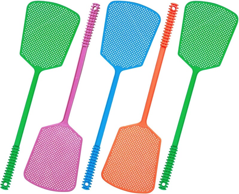 Wapodeai 5 Pack Fly Swatter, Plastic Heavy Duty Manual Fly Killer, Long Handle Flyswatter, Large Bug Swatters, Work for Indoor and Outdoor, Blue Green Pink Orange - Image 1